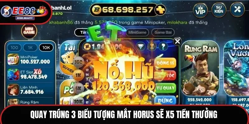 Quay trúng 3 biểu tượng mắt Horus sẽ x5 tiền thưởng